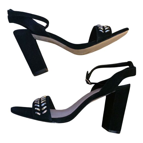 SANDRO PARIS Black Suede Sandals Gina Block Heels Studded Detail 40 / 9-9.5 NWB - Picture 3 of 11